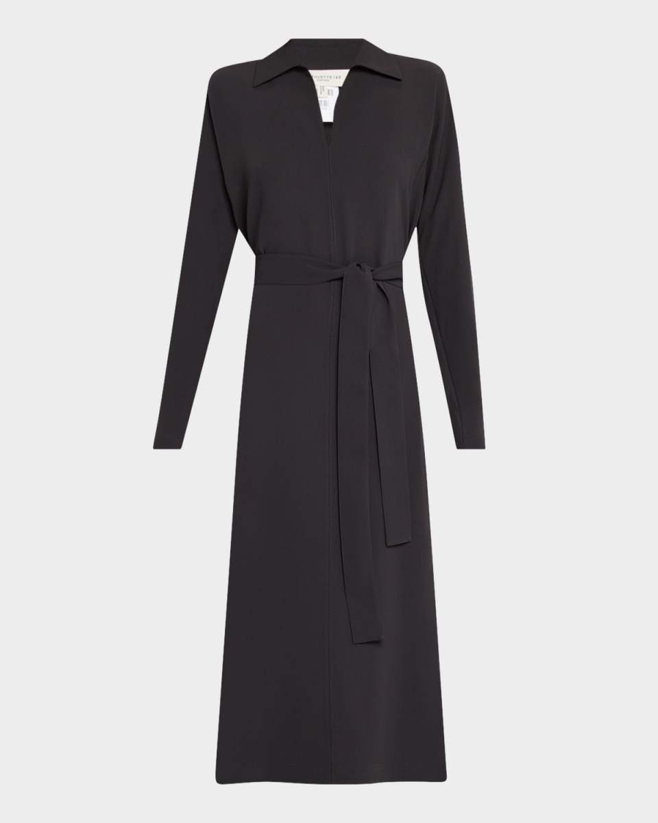 Belted Side Slit Midi Dress